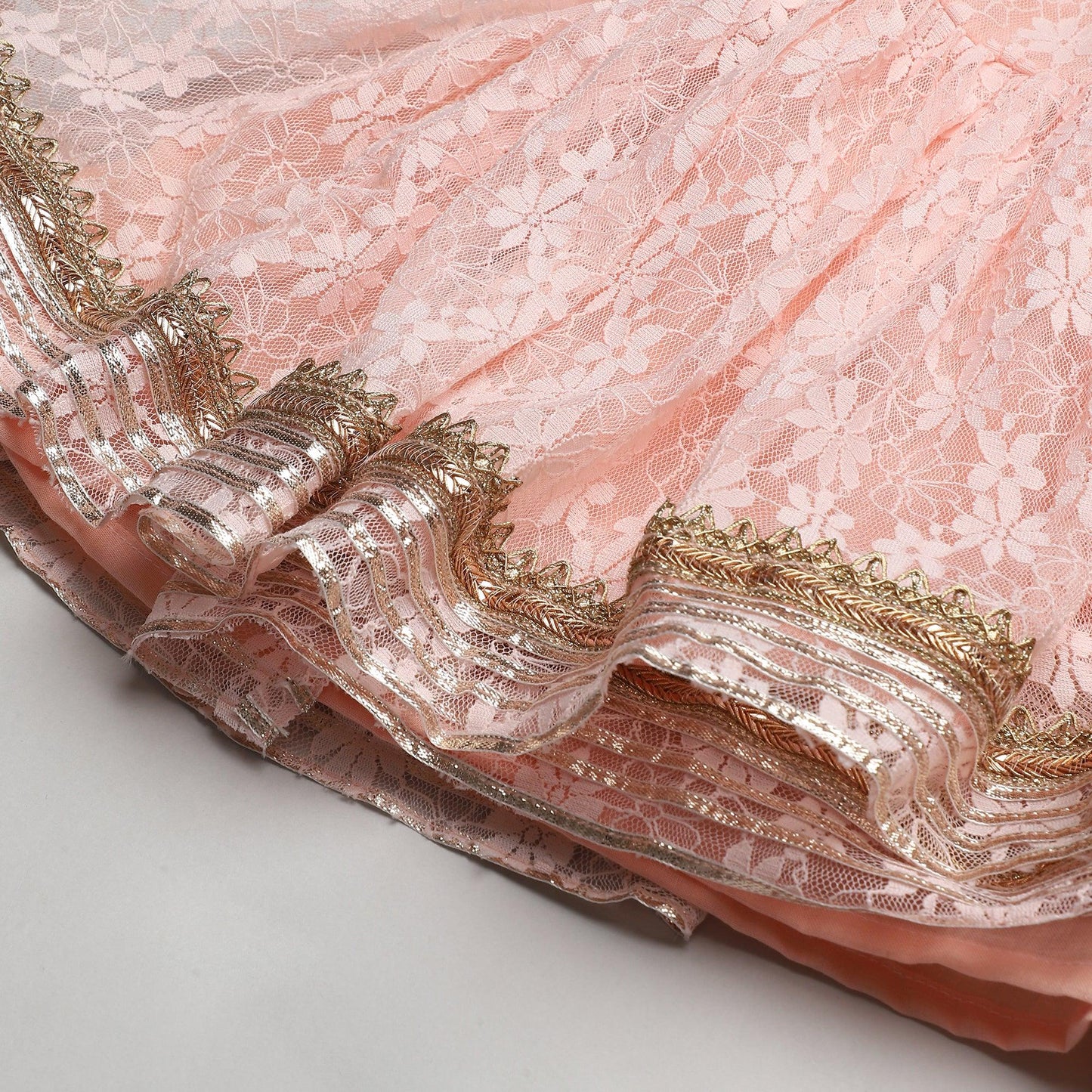 Peach Kaftan Kurta Sharara Set with Embroidery & Tassel Dupatta