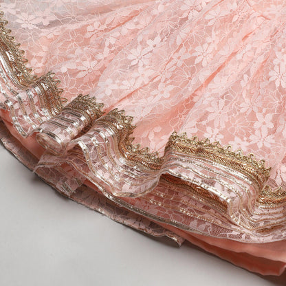 Peach Kaftan Kurta Sharara Set with Embroidery & Tassel Dupatta