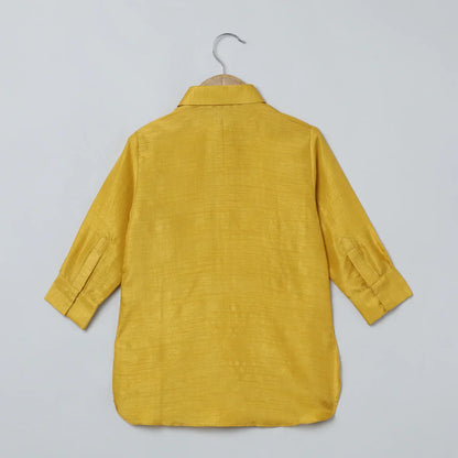 Mustard Yellow Silk Kurta-Pyjama with Embroidered Jacket