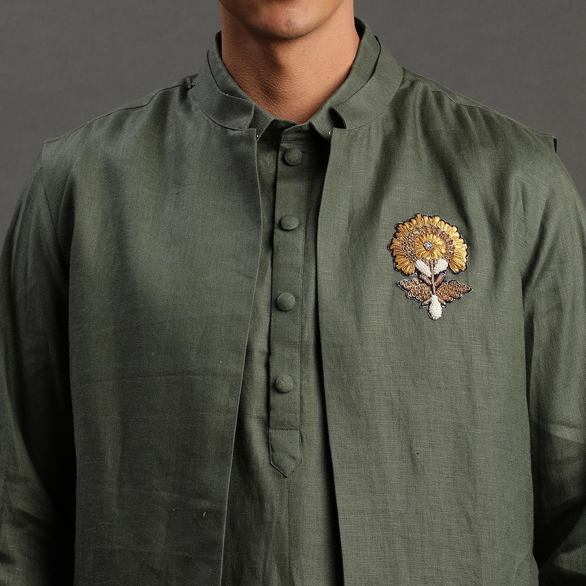 Navy Linen Kurta Pyjama Set for Men