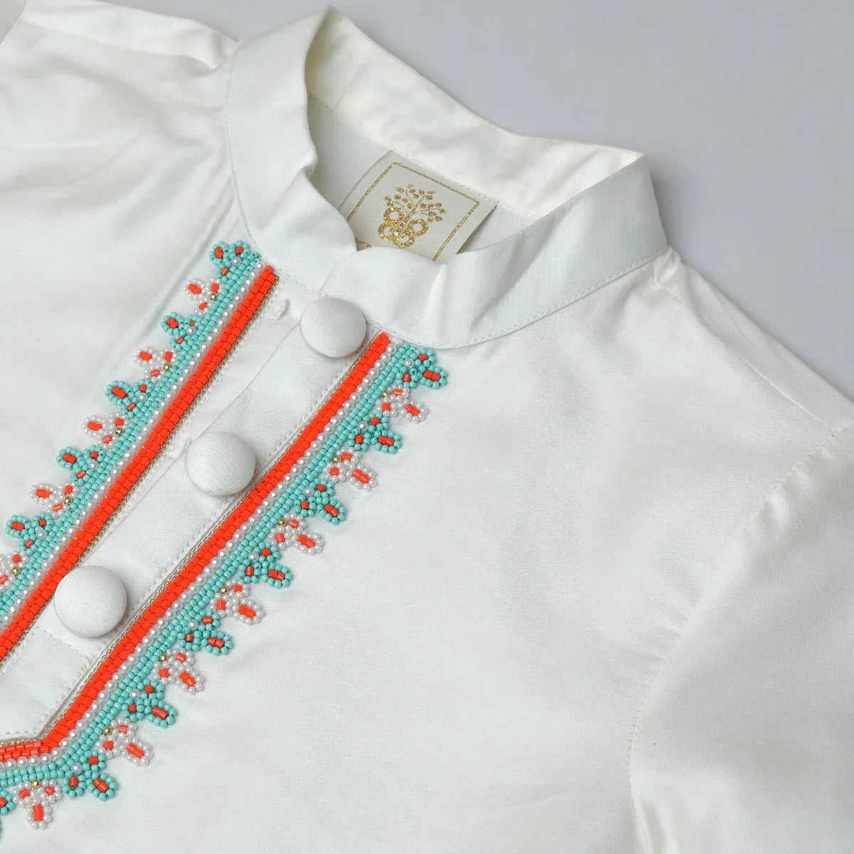 White Multicolor Embroidered Kurta Pyjama Set for Boys