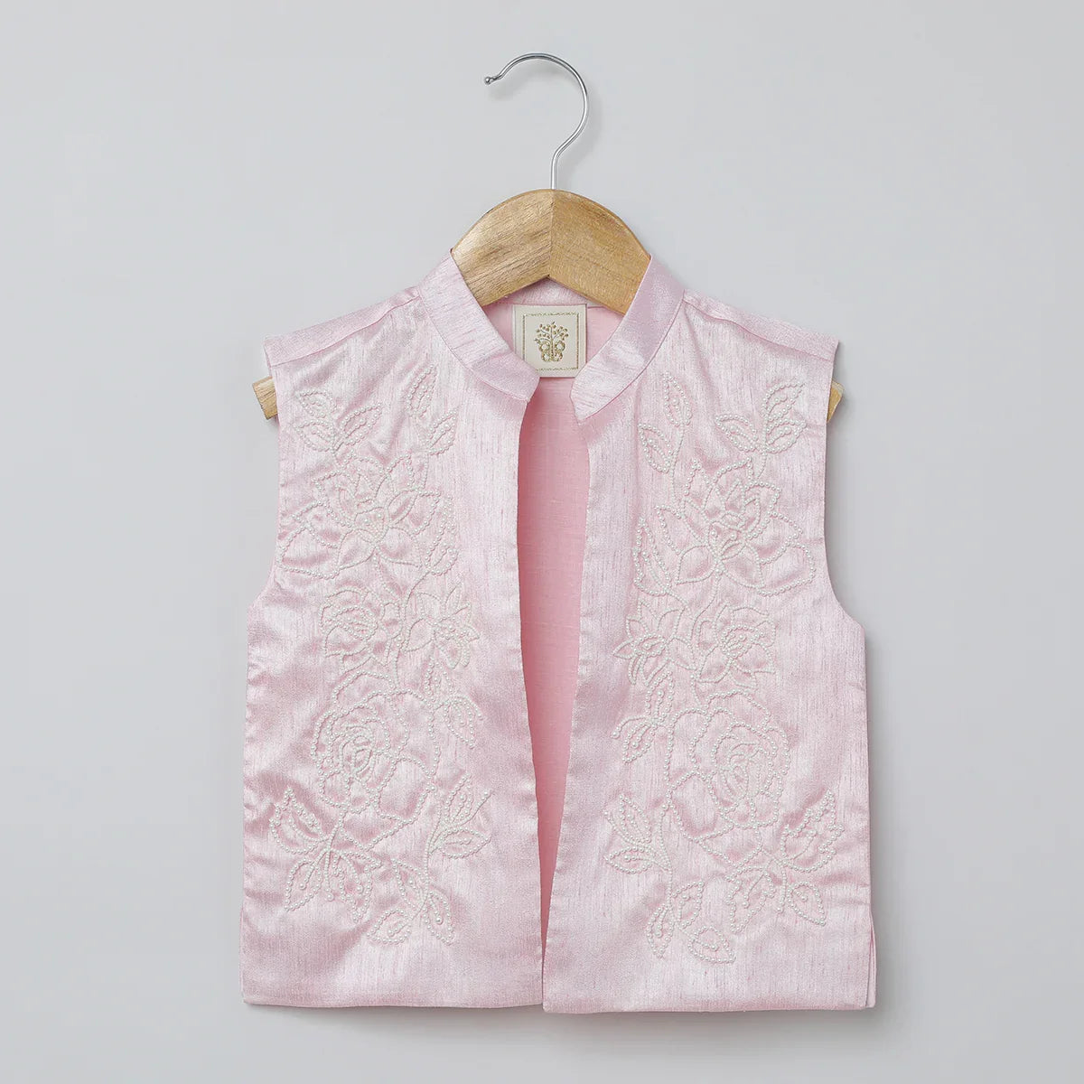 White & Baby Pink Raw Silk Kurta-Pyjama Set for Boys