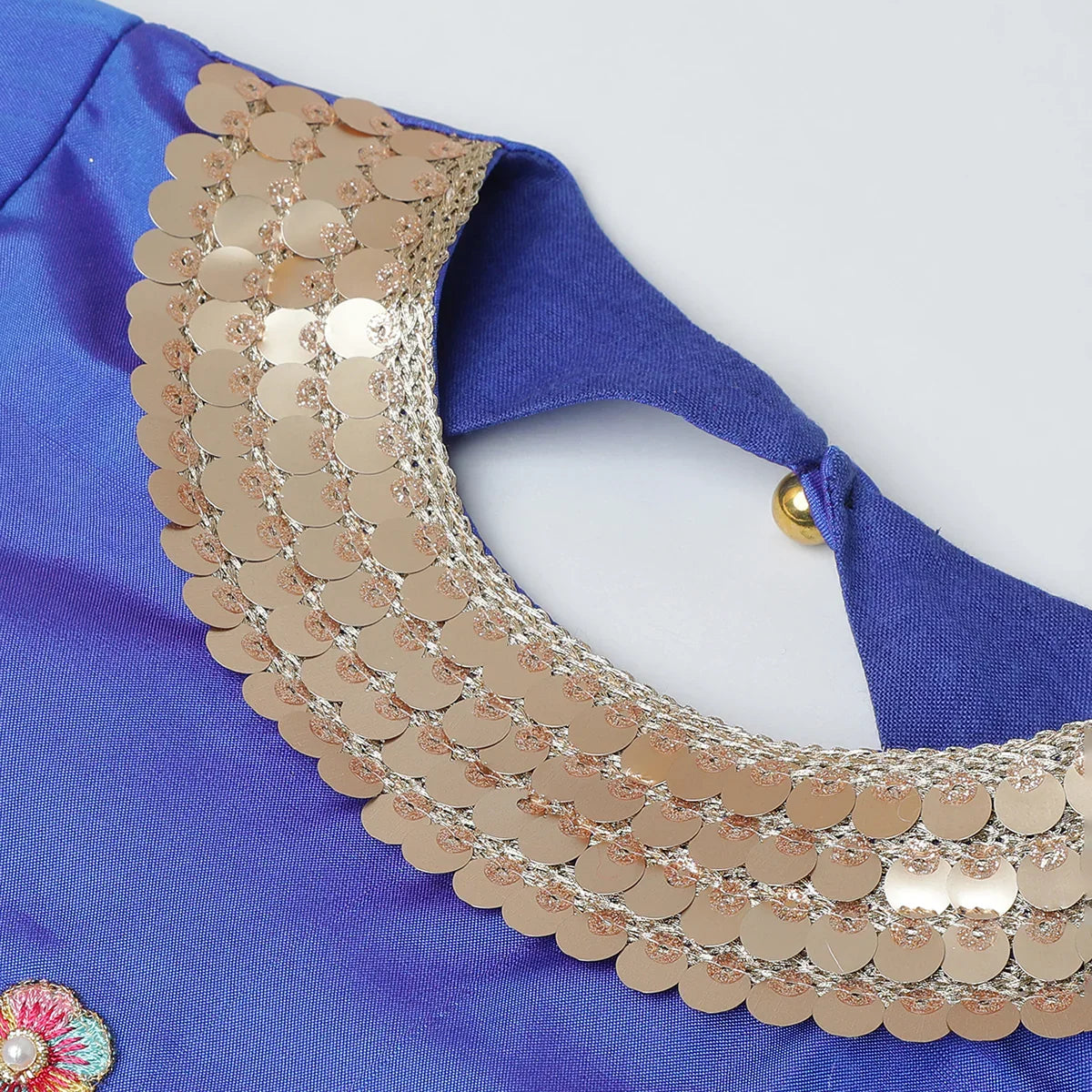 Royal Blue & Green Embroidered Lehenga Choli Set for Girls