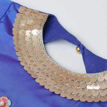 Royal Blue & Green Embroidered Lehenga Choli Set for Girls