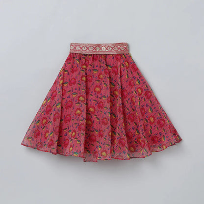 Pink Lotus Printed Georgette Lehenga Set
