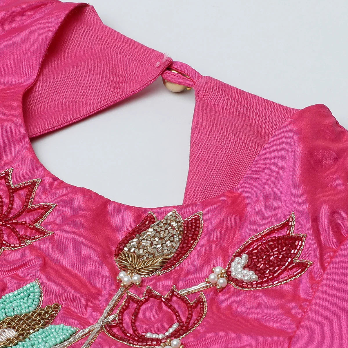 Bright Pink Bangalore Silk Top & Skirt Set