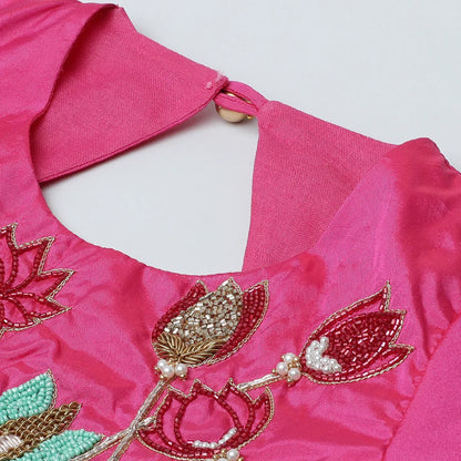 Bright Pink Bangalore Silk Top & Skirt Set