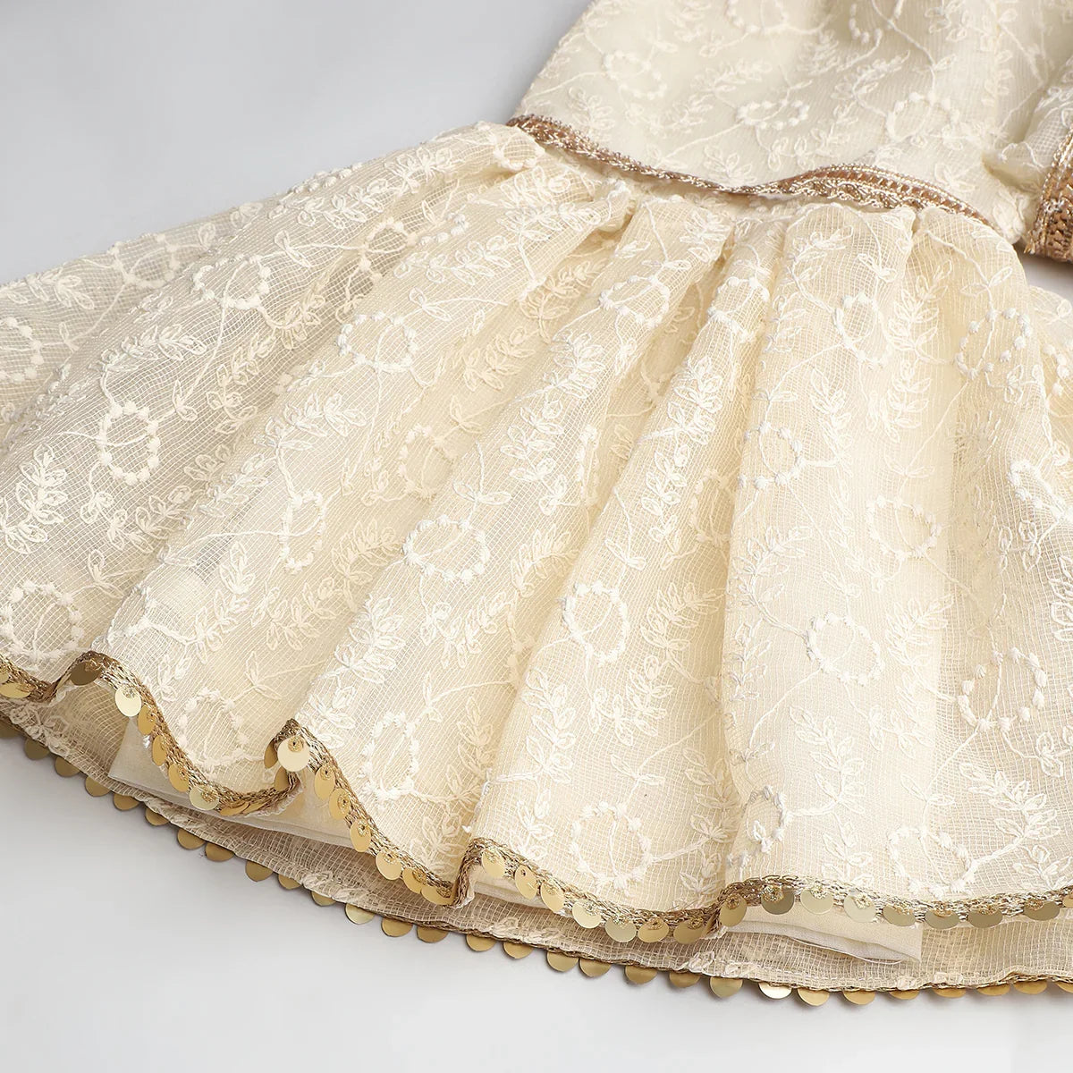 Off-White Organza Kurta Sharara Set with Mustard Dupatta
