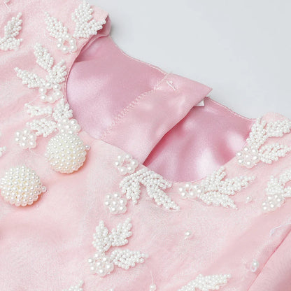 Pastel Pink & White Embroidered Lehenga Choli Set for Girls