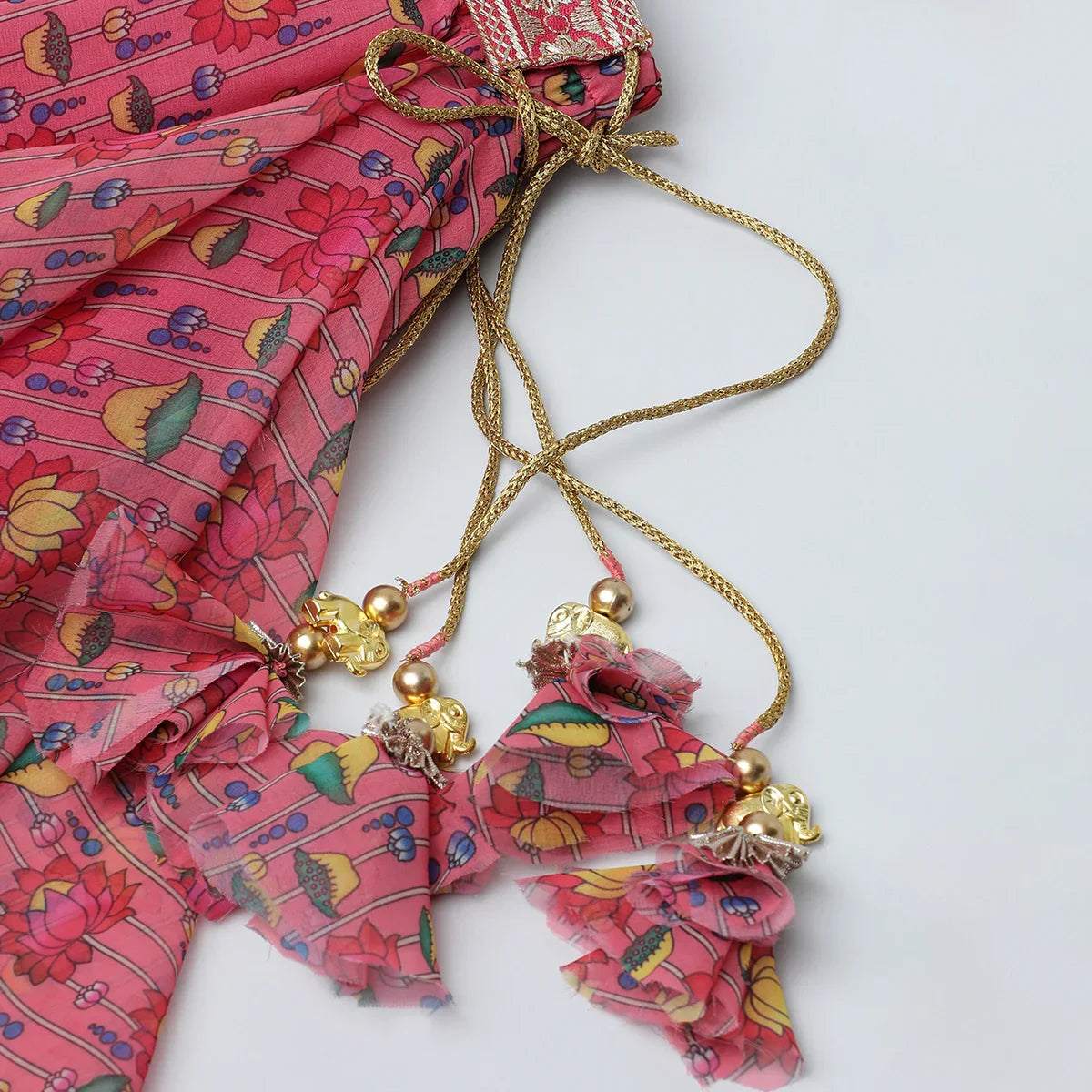 Pink Lotus Printed Georgette Lehenga Set