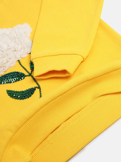 Yellow 3D Floral Embroidered Cotton Sweatshirt