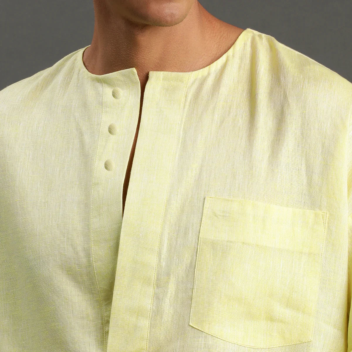Lime Yellow Linen Short Kurta