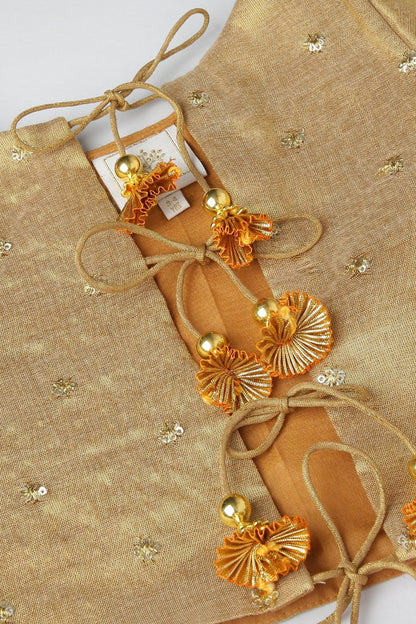 Golden Lehenga Set with Hot Pink Border