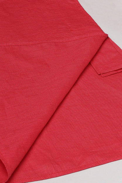 Red Linen Kurta Pajama Set