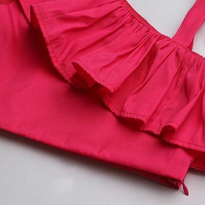 Hot Pink One-Shoulder Top & Black Tulle Skirt Set