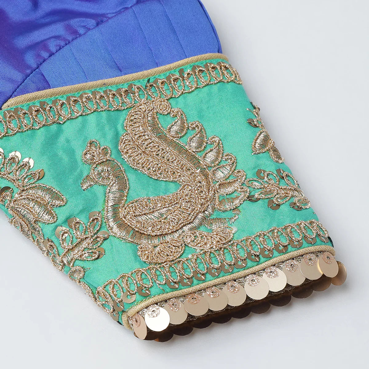 Royal Blue & Green Embroidered Lehenga Choli Set for Girls