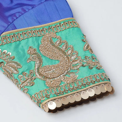 Royal Blue & Green Embroidered Lehenga Choli Set for Girls