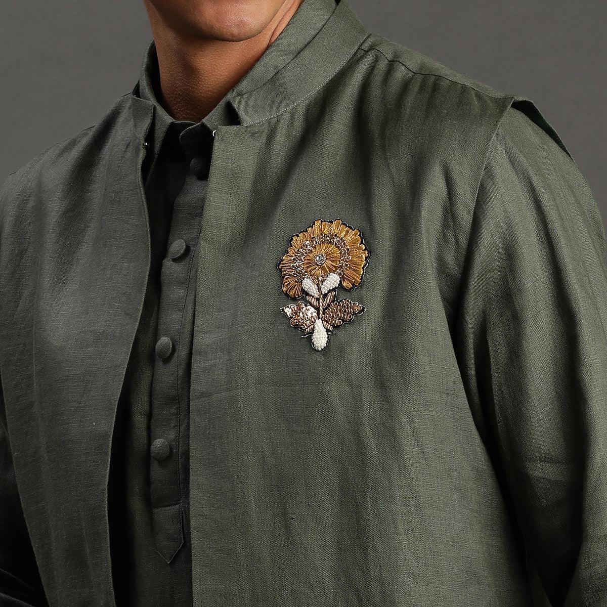Navy Linen Kurta Pyjama Set for Men