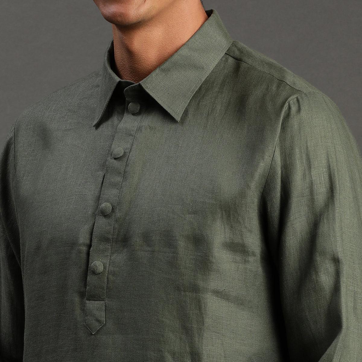 2Pcs Olive Linen Kurta Set