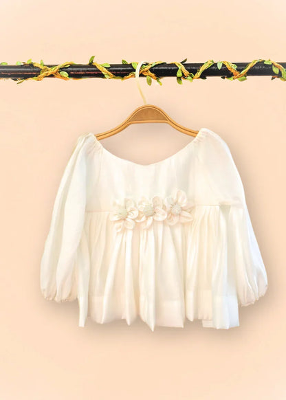 Roman silk baloon sleeve with 3D flower top
