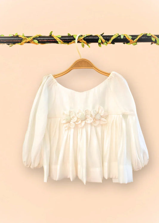 Roman silk baloon sleeve with 3D flower top
