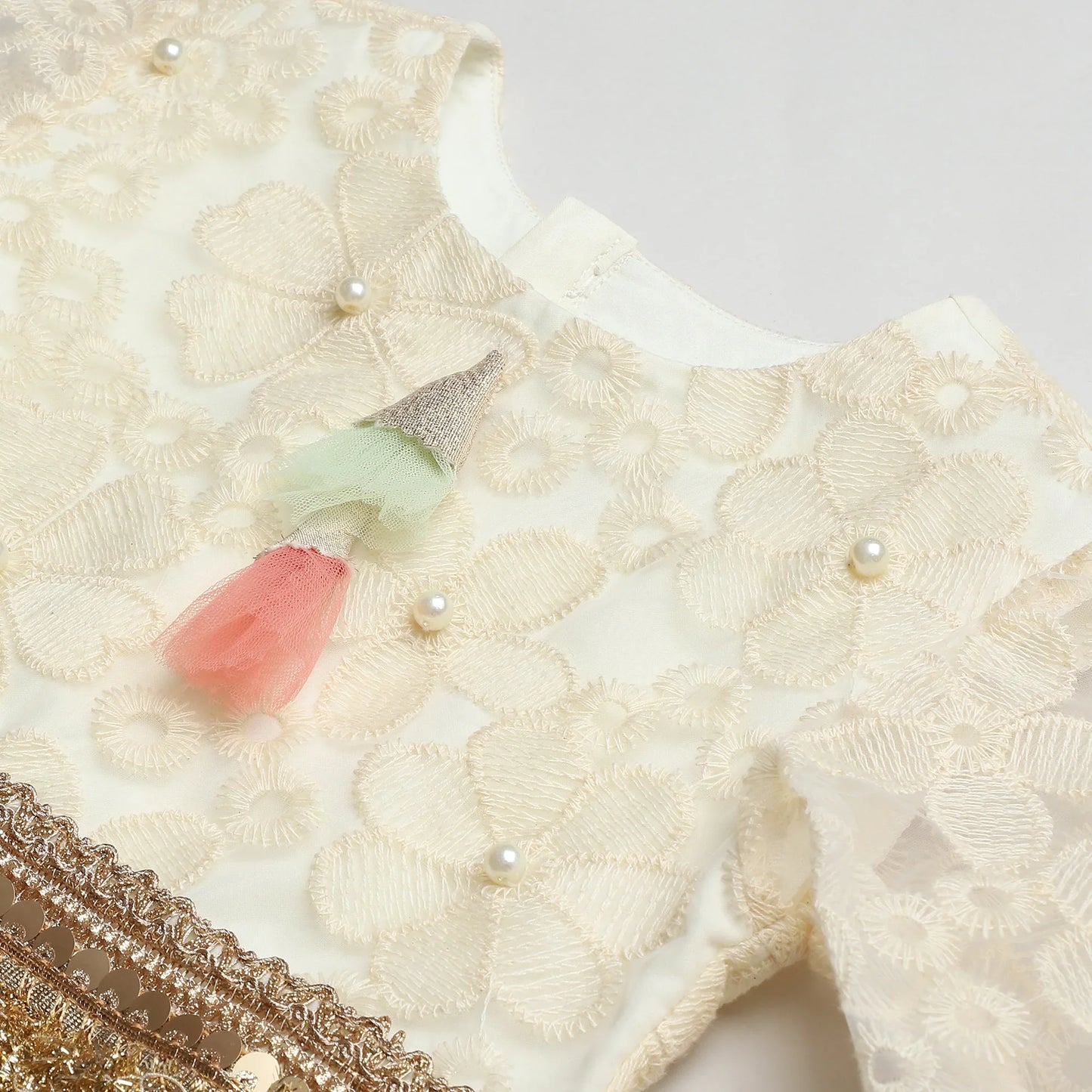 Ivory & Gold Organza Lehenga Set with Embroidered Blouse