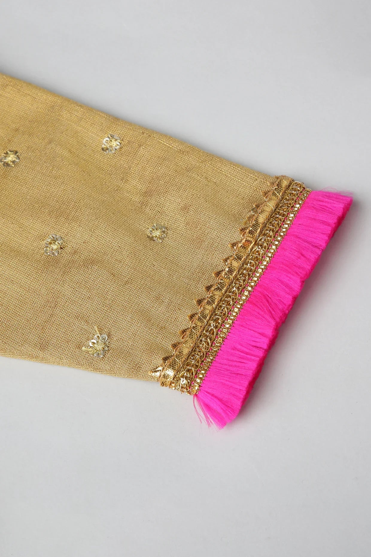 Golden Lehenga Set with Hot Pink Border