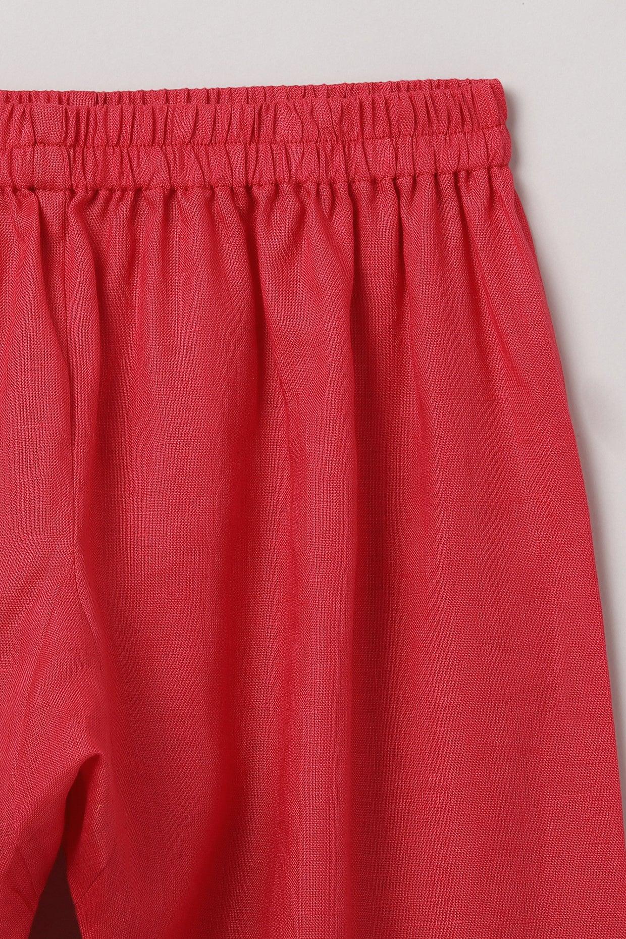 Red Linen Kurta Pajama Set