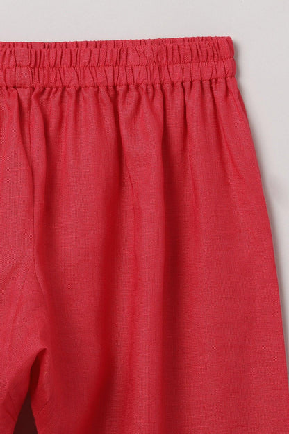 Red Linen Kurta Pajama Set