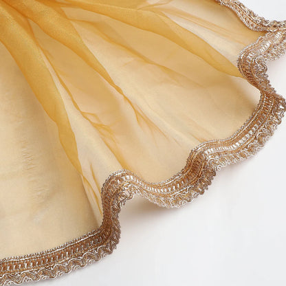 Ivory & Gold Jute Silk Lehenga Set with Organza Dupatta