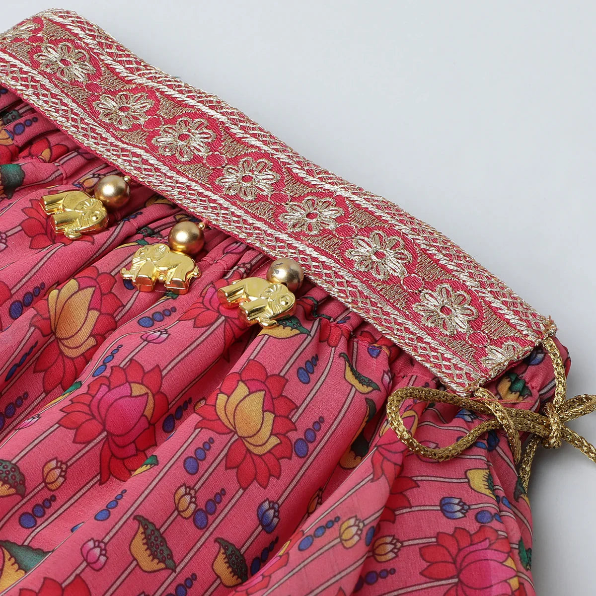 Pink Lotus Printed Georgette Lehenga Set