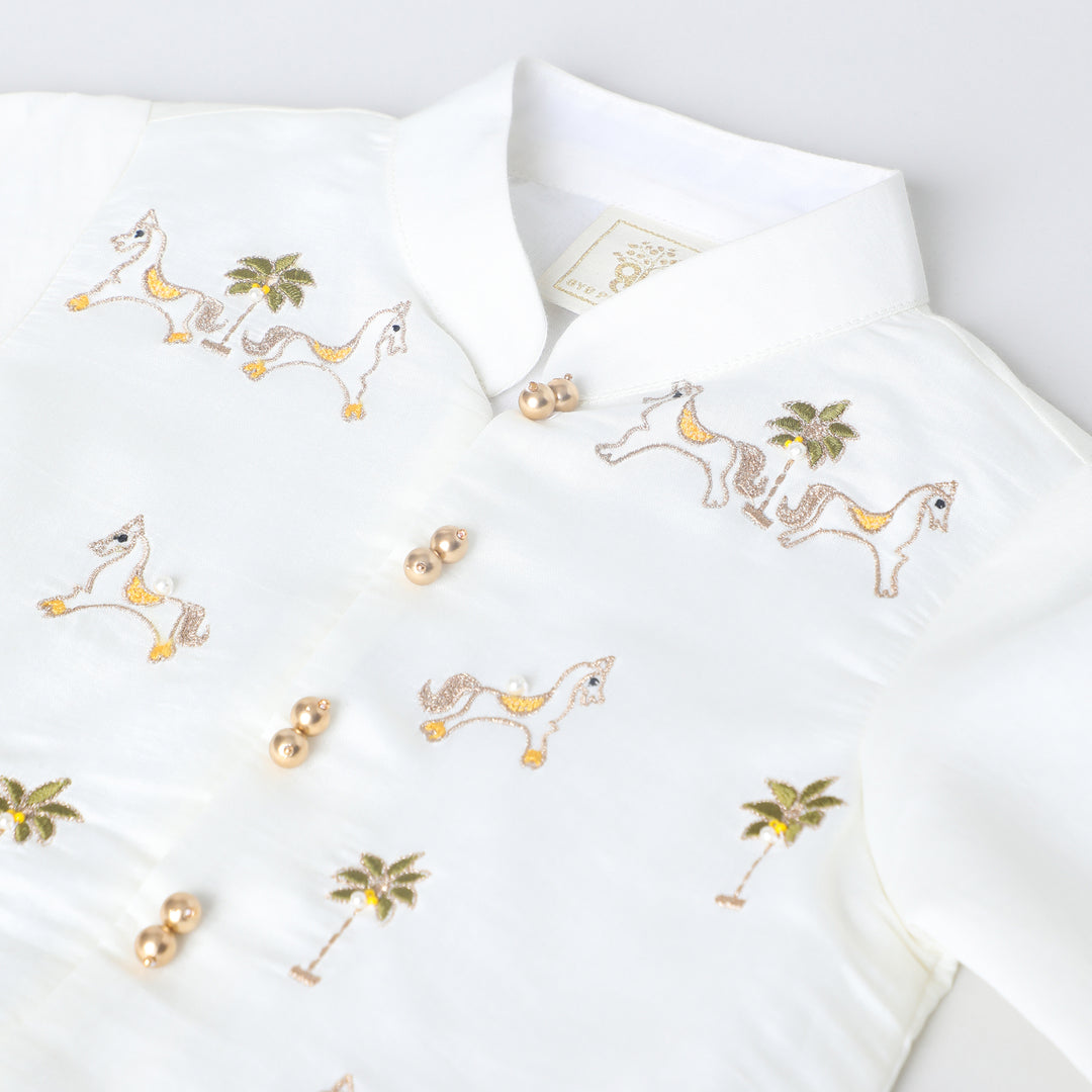 Off-White Kurta Dhoti with Pearl Embroidery