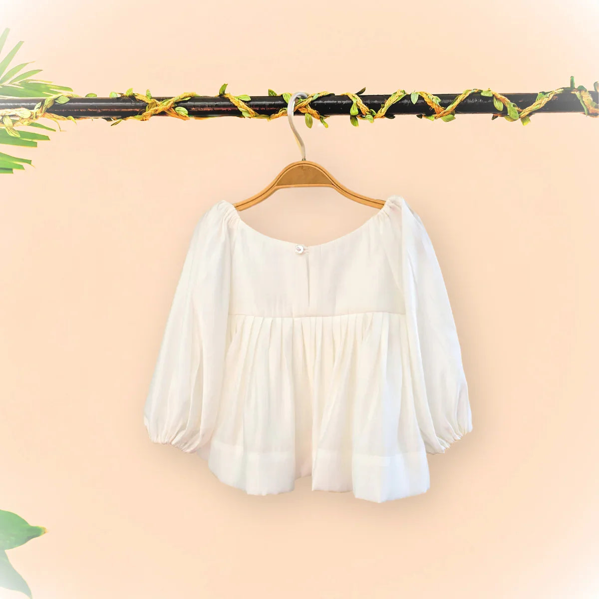 Roman silk baloon sleeve with 3D flower top