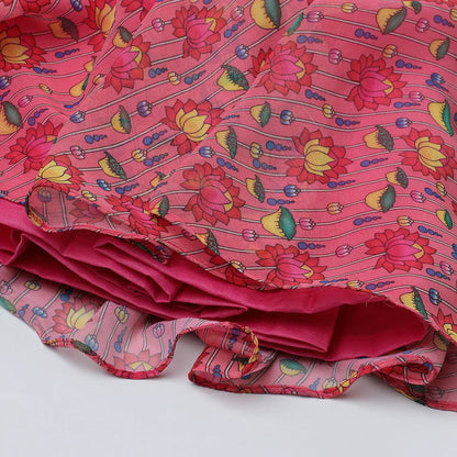 Pink Lotus Printed Georgette Lehenga Set