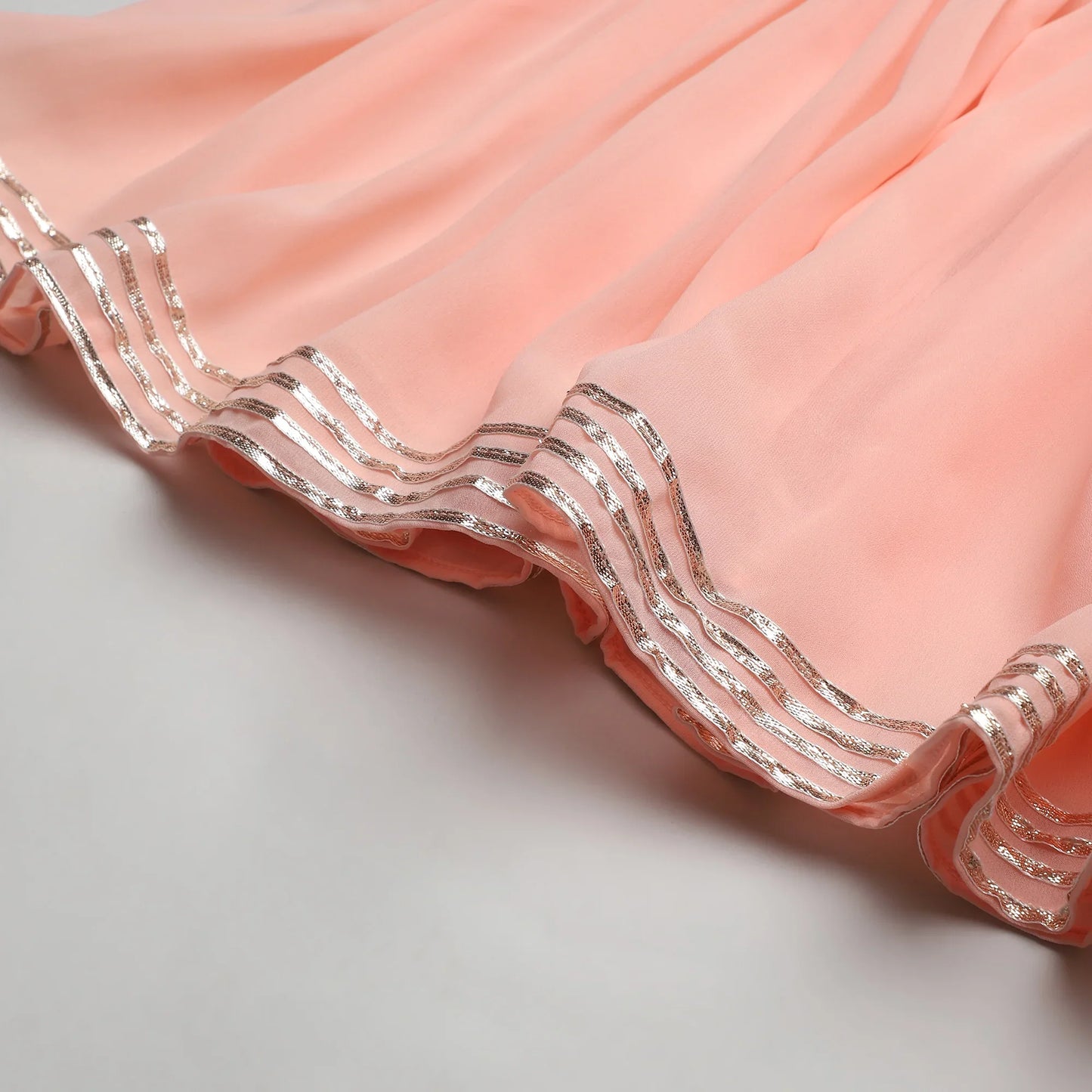 Peach Kaftan Kurta Sharara Set with Embroidery & Tassel Dupatta