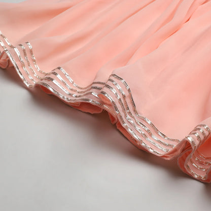 Peach Kaftan Kurta Sharara Set with Embroidery & Tassel Dupatta