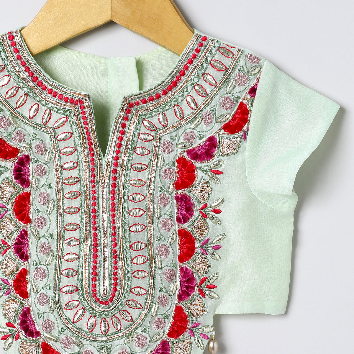 Chanderi silk lehenga set featuring exquisite hand embroidery, along with a beautiful dupatta