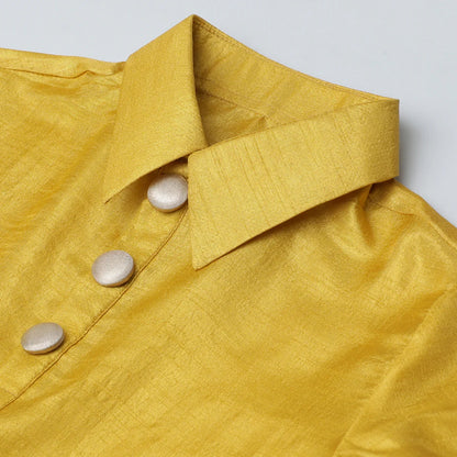 Mustard Yellow Silk Kurta-Pyjama with Embroidered Jacket