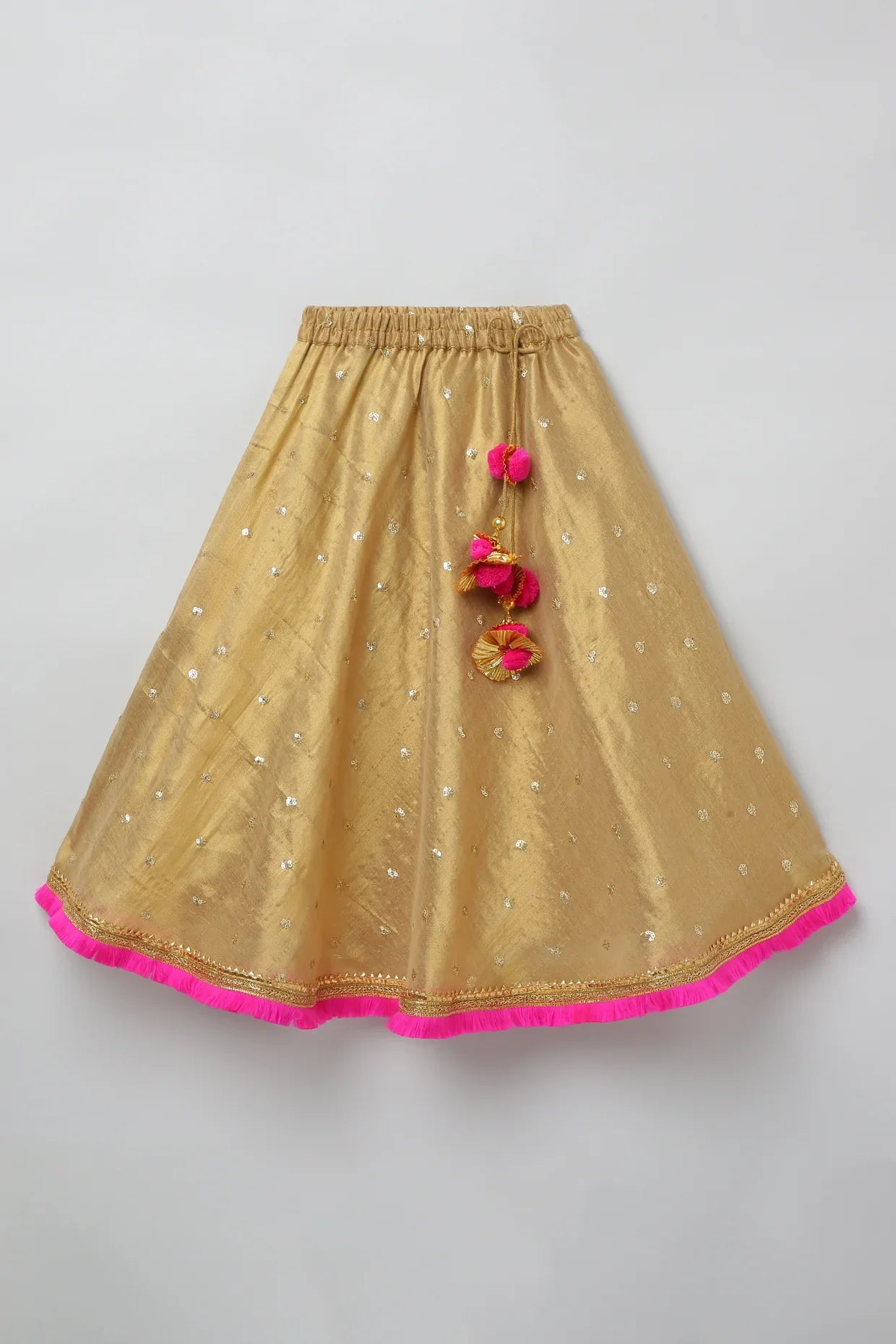 Golden Lehenga Set with Hot Pink Border