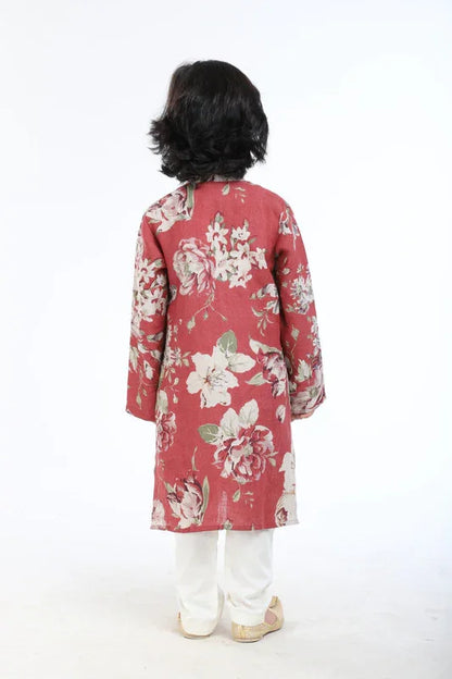 Rust Floral Print Kurta Pajama Set