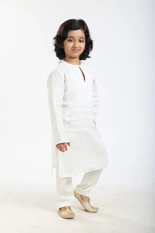 Classic White Linen Kurta Pajama Set