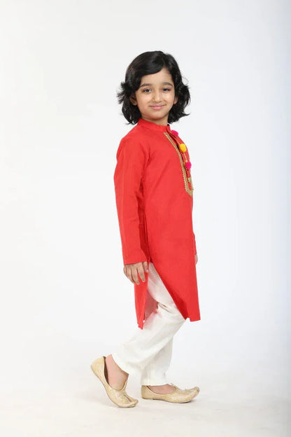 Vibrant Red Linen Kurta Pajama Set