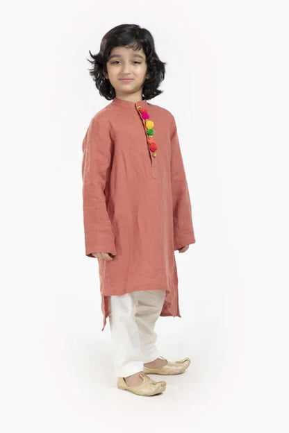 Rustic Rust Linen Kurta Pajama Set