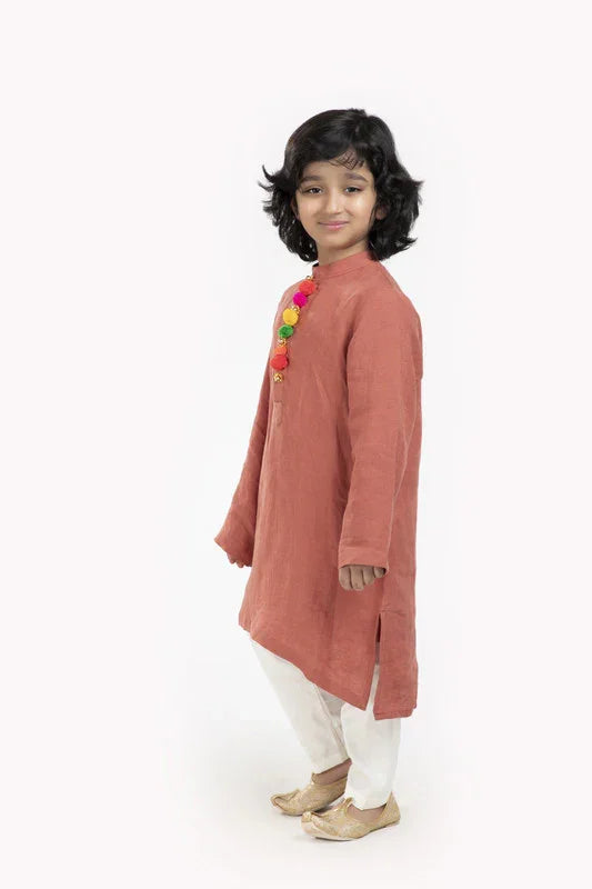Rustic Rust Linen Kurta Pajama Set