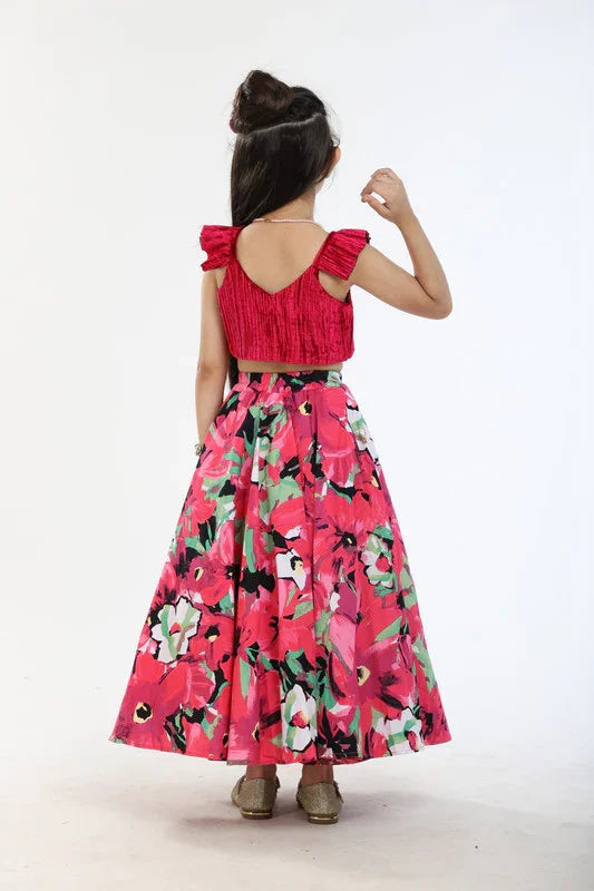 Pink & Deep Red Lehenga Set