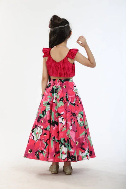 Pink & Deep Red Lehenga Set