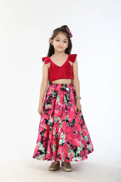 Pink & Deep Red Lehenga Set