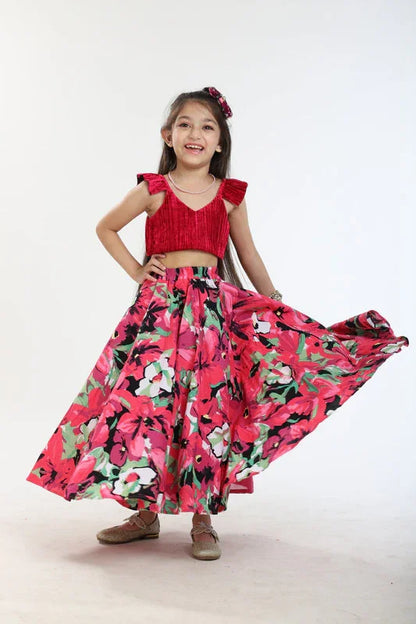 Pink & Deep Red Lehenga Set