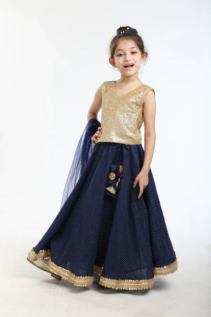 Navy Blue Polka & Sequin Lehenga Set