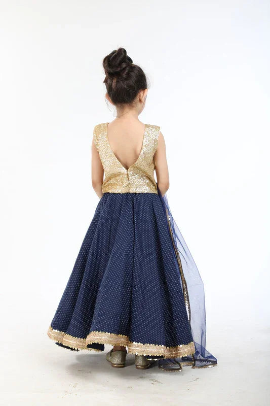 Navy Blue Polka & Sequin Lehenga Set